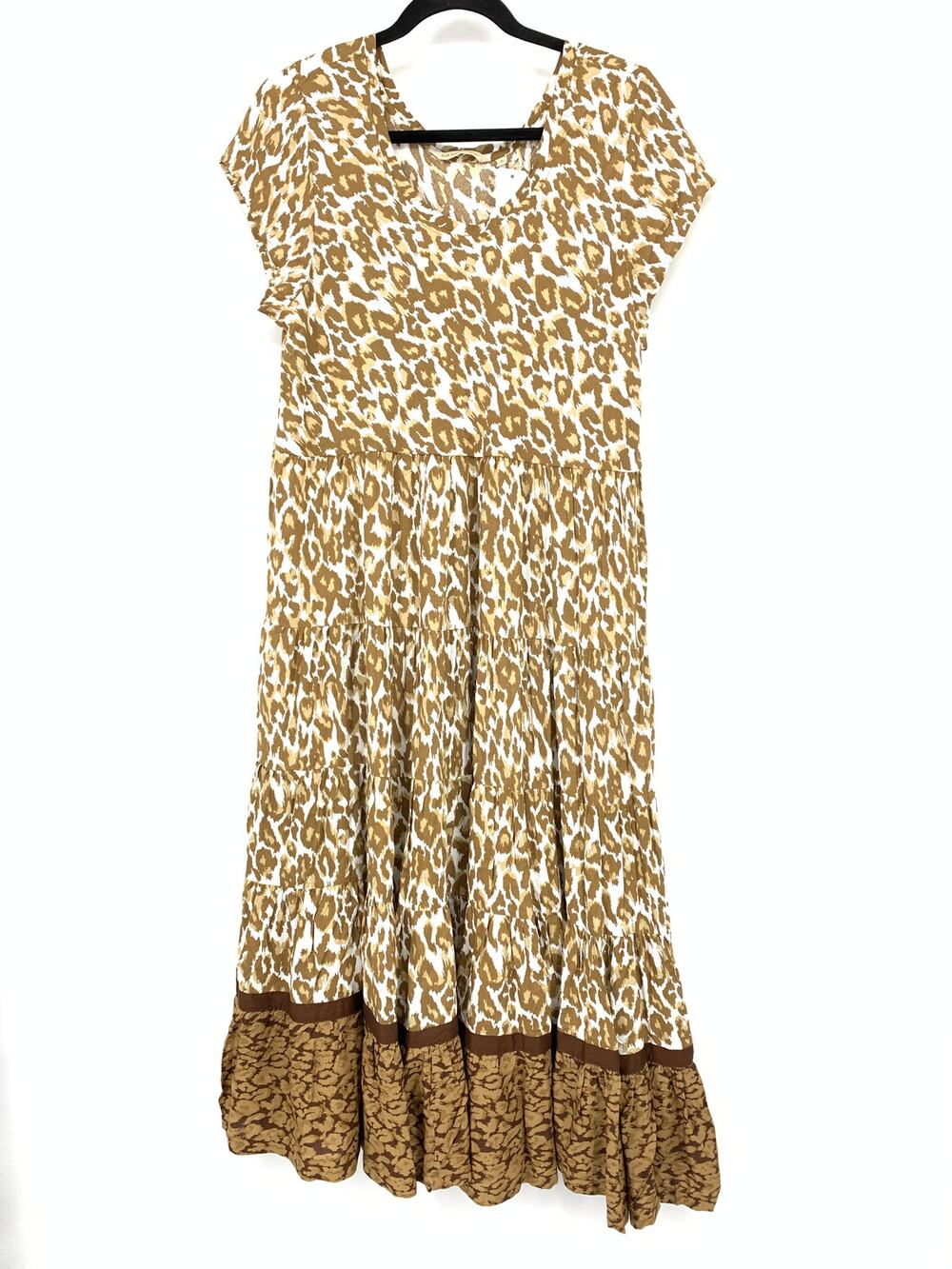 Soft Surroundings Kara Dress Womens Size PL White Mocha Leopard Print NEW